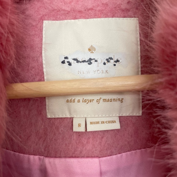 NWOT Kate Spade Tulip Pink Faux Fur Collar Jeweled Buttons Wool Blend - Picture 4 of 6